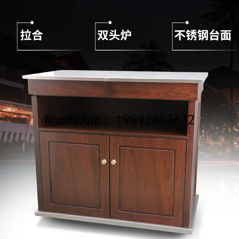 ww24 double-head stainless steel pull-out food cart - commercial snack mobile stall cart