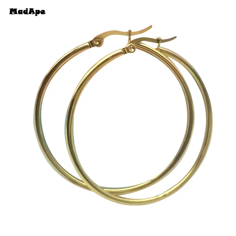 1Pair Stainless Steel Simple Classic Round Circle Hoop Earrings For Women Men Punk Smooth Big or Small Huggie Earring Pendientes