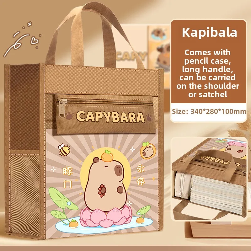 High Quality Large-capacity Tote School Bag Capybara Canvas A4 File Bag Five-layer Art Storage Bag Learning supplies Office