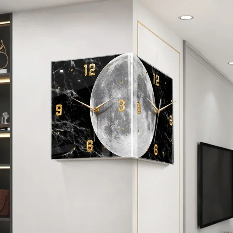 Creative Corner Wall Clock Living Room Large Led Clocks Luminous Wall Art Double-Sided Silent Watches Decoration for Bedroom