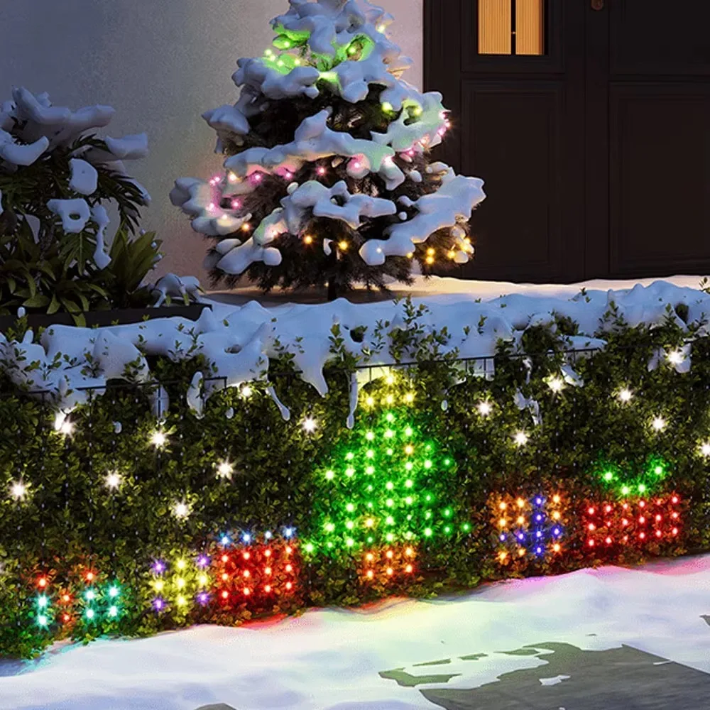 Novelty Christmas Net Lights Set Bluetooth App RGBIC Decorative Multicolor Waterproof Outdoor Wall Garden Decoration