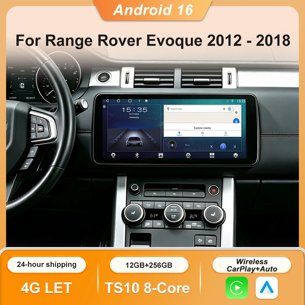 12.3'' Carplay Android 16 For Range Rover Evoque 2012 2013 2014 2015 -2018 Car Radio Multimedia Player BT Navigation GPS No 2Din