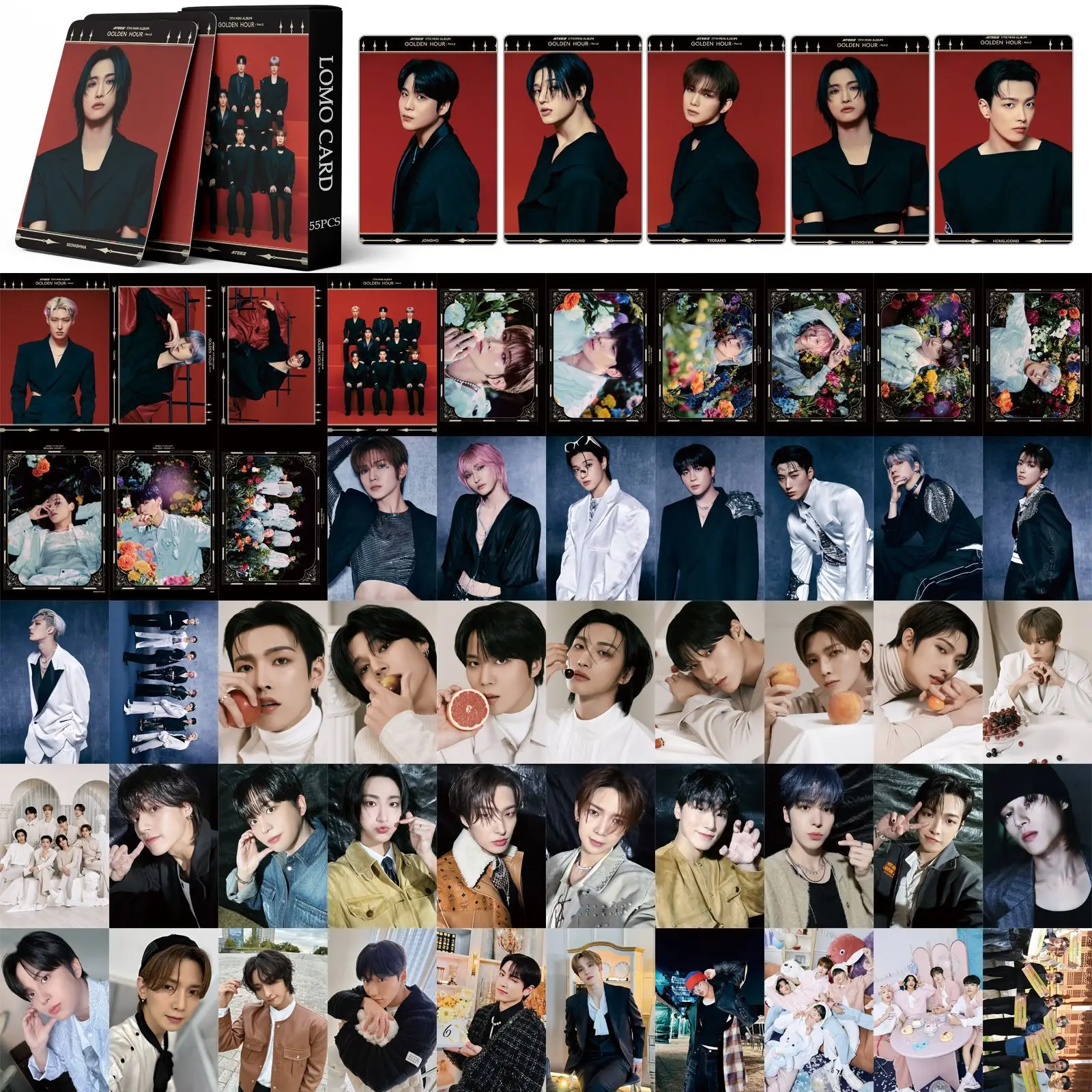 55 Pz/set ATEEZ Nuovo Album GOLDEN HOR: Parte.2 Carte Lomo HD Printd Cartoline Fotografiche di Alta Qualità Seonghwa Yunho San Mingi Ventole Regali