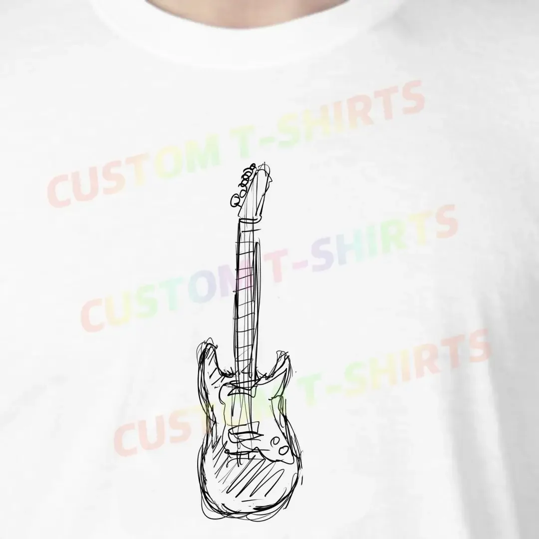 

259 99_Guitar Fans' comic-style hand-drawn pattern T-shirts for both men and women in summer