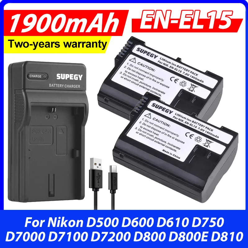 EN EL15 EN-EL15A ENEL15 EN-EL15 Battery + USB Charger for Nikon D500 D600 D610 D750 D7000 D7100 D7200 D800 D800E D810