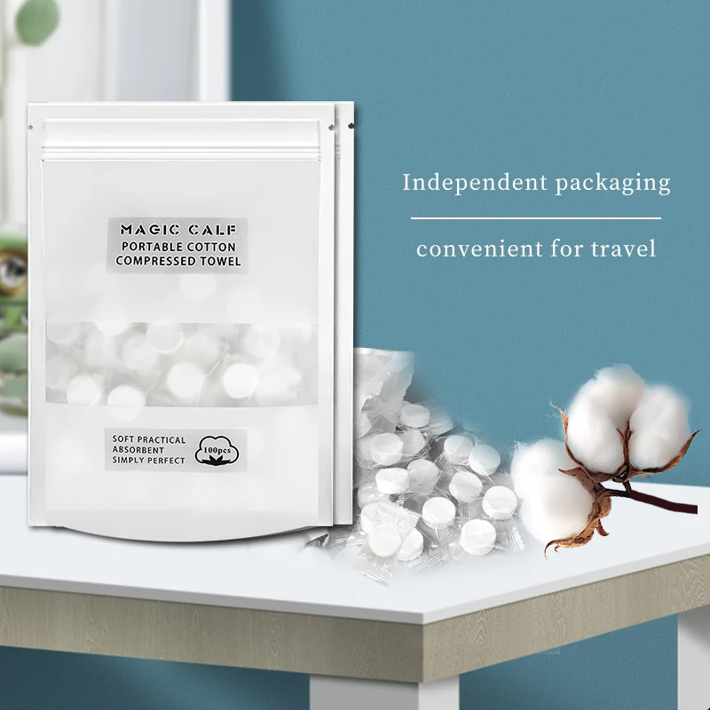 Jednorazowe kompresowane ręczniki do twarzy (100 sztuk) - przenośne teksturowane chusteczki bawełniane, rozszerzane wodą do użytku w podróży i w domu