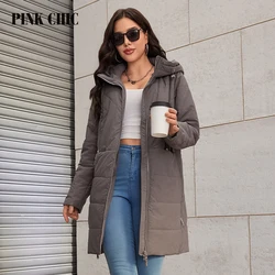 PINK CHIC Spring 2024 Women's Parka Loose Down Jacket Hooded Women's Outerwear Fashion Outerwear Quilted S3019