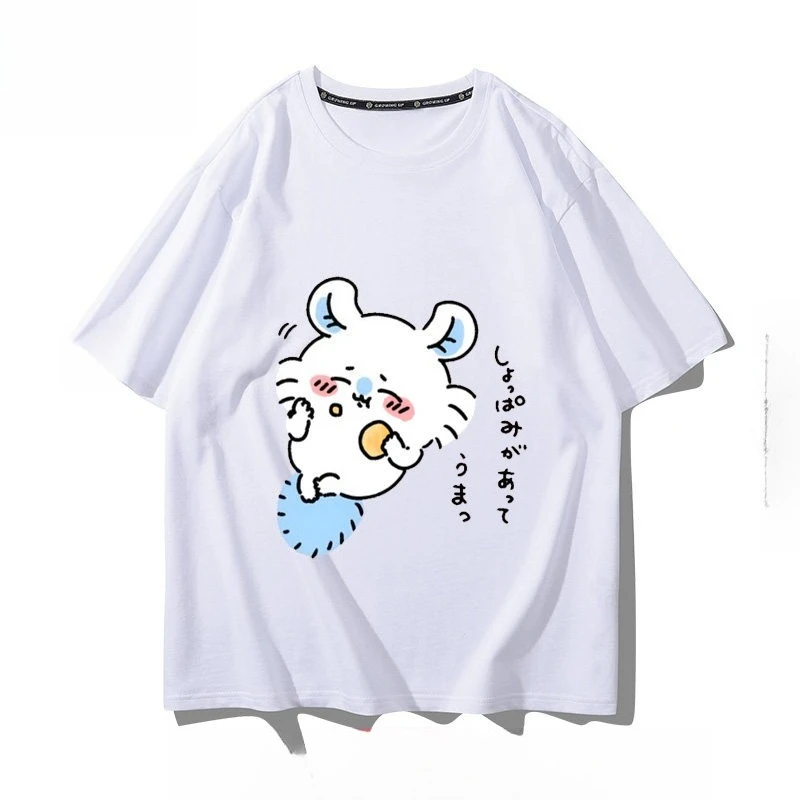 Couple Style Chiikawa Hachiware Camera Oversize Heavyweight T-shirt Unisex Cotton Summer Loose Casual Short Sleeve Top