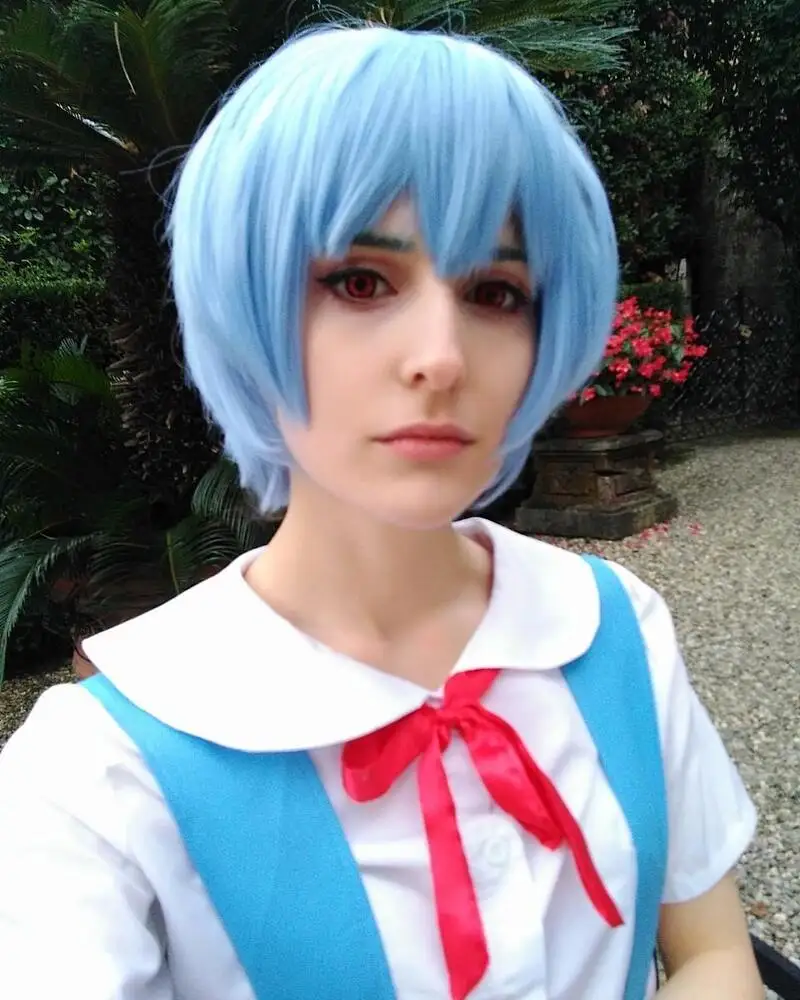 Rei Ayanami Cosplay Wigs 30cm Short Light Blue Party Synthetic Hair