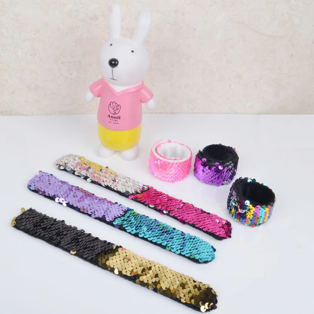 

10pcs Slap Bracelets Paillette Shining Lightweight Plastic Party Decor For Birthday Valentine Gift Dazzling Girls