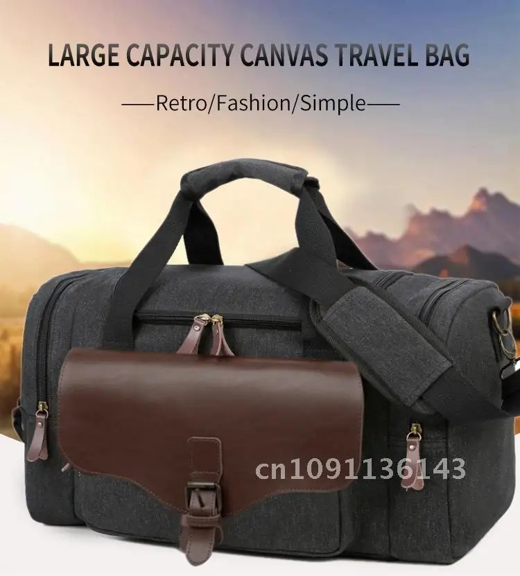 

Large Capacity Canvas Multifunction Leather Bags Carry on Luggage Weekender Travel Bag Travel Man Bag Utility Tote Bag