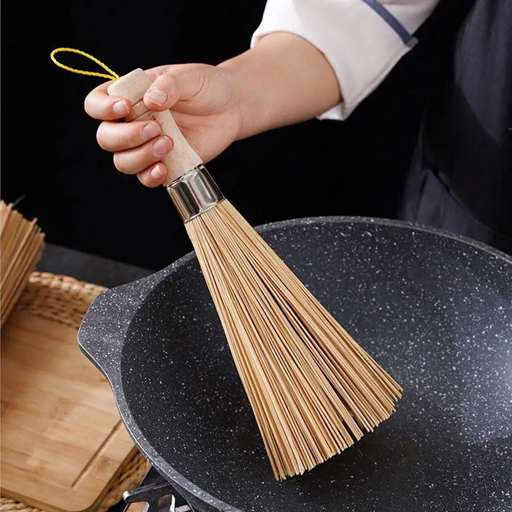 1/2Pcs Natürliche Bambus Topf Pinsel Langen Griff Wok Reinigung Pinsel Dish Pinsel Küche Werkzeug Liefert Hause Restaurant bambus Topf Pinsel