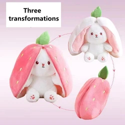 Kawaii Fruit Transfigured Bunny Plush Toy Cute Carrot Strawberry Turn Into Rabbit Plush Toy Kids Birthday Christmas Gift