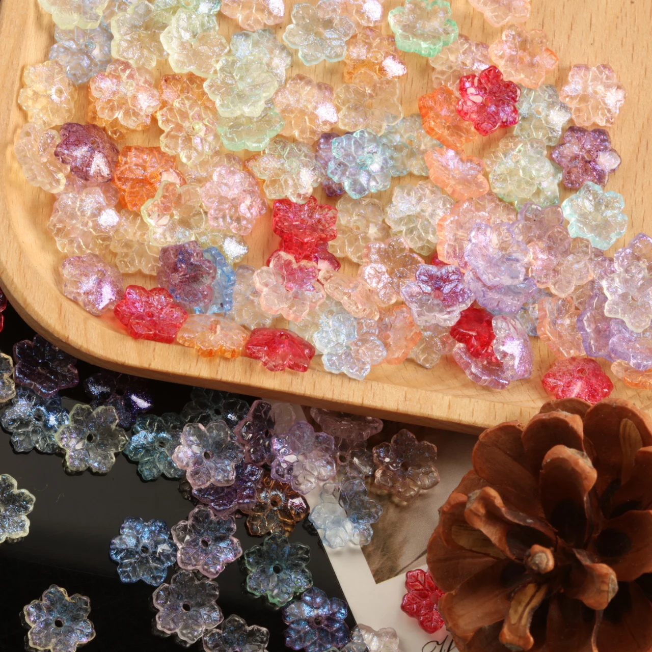 120-960pcs 10mm Multicolor Translucent Snowflake Glass Beads for DIY Jewelry Bracelet Necklace Phone Lanyard Making