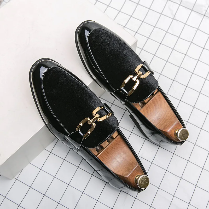 Men\'s Casual Shoes Patent Leather Mens Fashion Patchwork Party Wedding Loafers Moccasins Men Light Comfortable Driving Flats