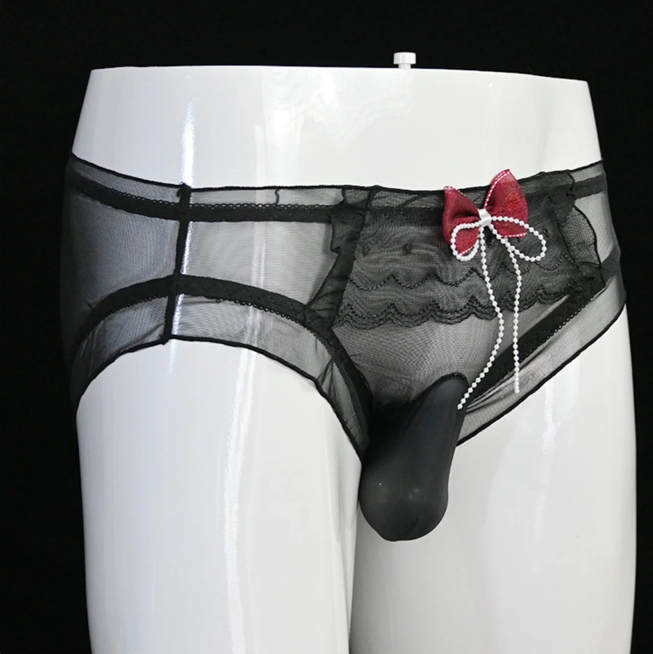 

Модные мужские трусы-брифы с сетчатыми вставками, рюшами и бантиком, для геев, с милым дизайном