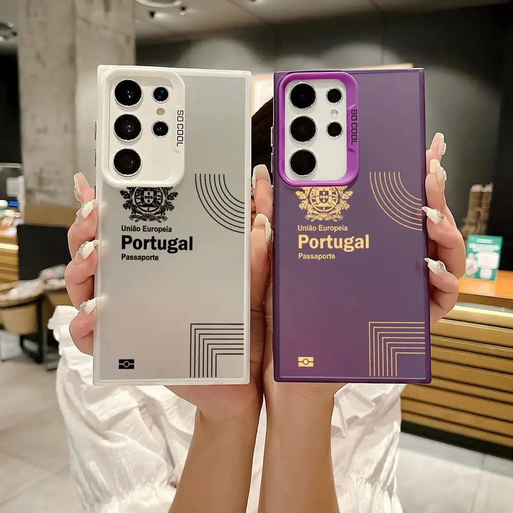 Cool Portugal Passport Phone Case Laser Matte Case for Samsung S25 S24 S23 S22 S21 Ultra Plus Shockproof Hard Back Cover