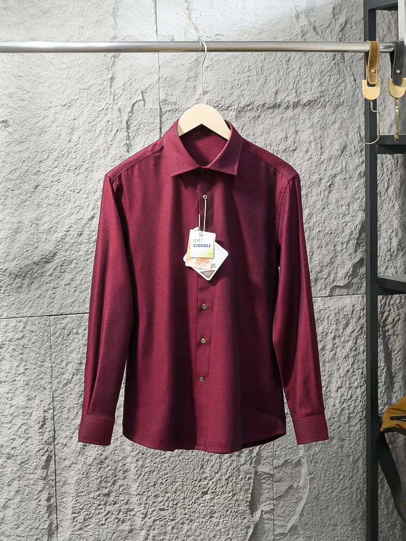 Italian Luxury Men's Long Sleeve Shirt Warm Fleece Wool Modal Angora Red Core Heat Casual Style Button up Loose Fit