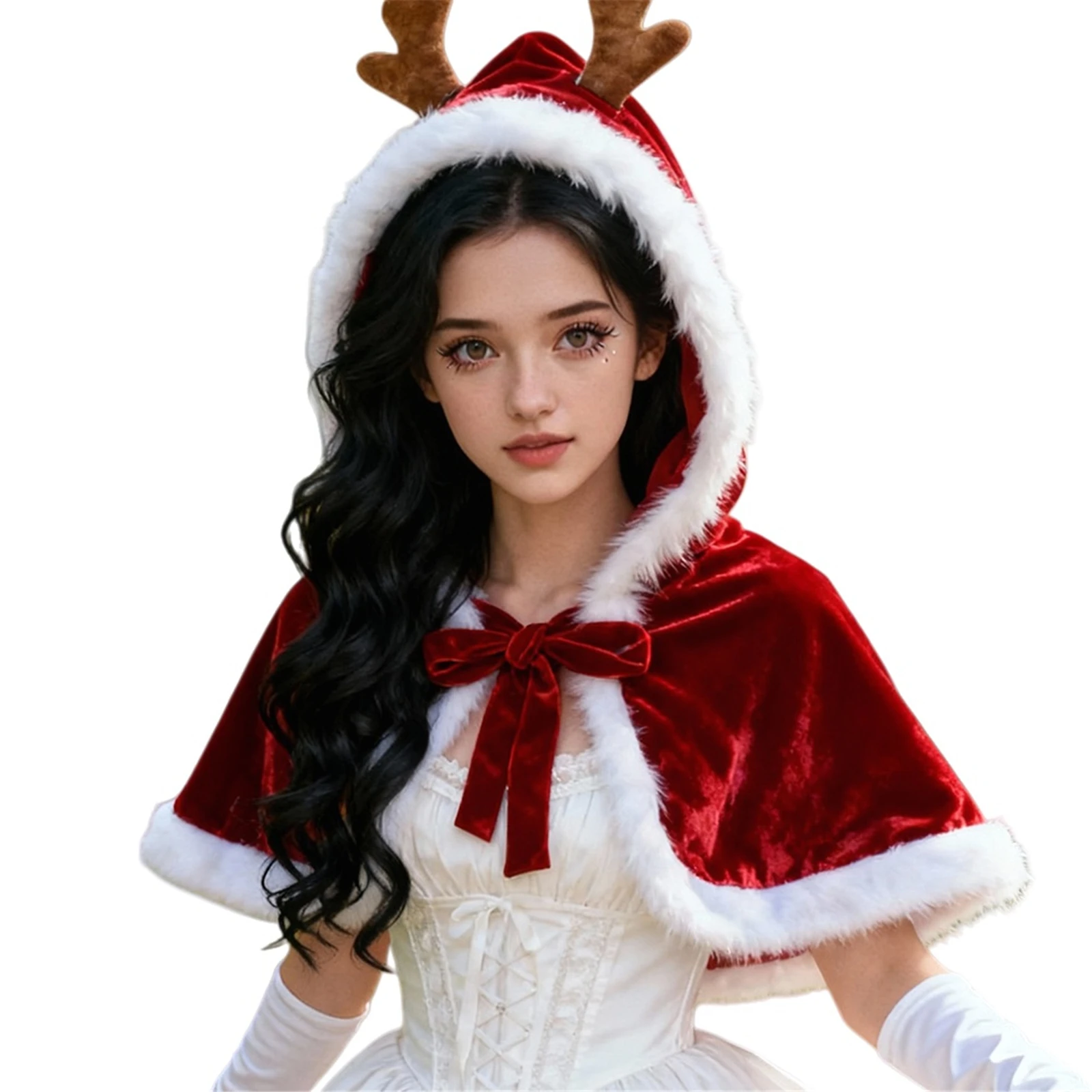 

Рождественская накидка с рогами, женский милый рождественский плащ с капюшоном, красный, пушистый, сексуальный, для рождественской вечеринки, косплей, сценическое платье, платье