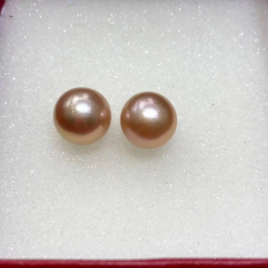 

Gorgeous 9-10mm South Sea Round Gold Pink Loose Pearl Half Drill