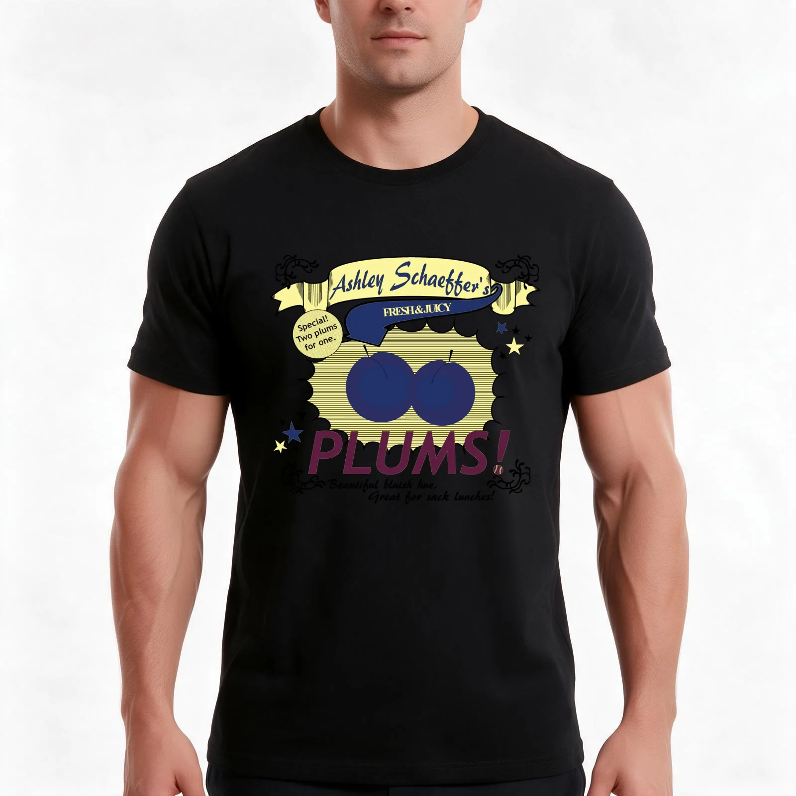 Ashley Schaeffer's Plums T-Shirt, Summer Casual Cotton Tee, Oversized Streetwear Tops, Vintage Graphic Print, Unisex Men Women