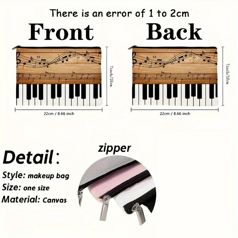 Piano Pattern Cosmetic Travel Bag Zippered Makeup Pouch Toiletry Pencil Case Organizer Women'S Clutch Storage Perfect Gift