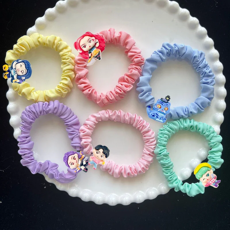 حار بيع 6 قطعة شيطان هنتر الكرتون العلاقات الشعر لطيف الشعر الحبال مجموعة المرأة عالية مرونة الشعر الفتيات الدوائر ذيل حصان المثبت #1