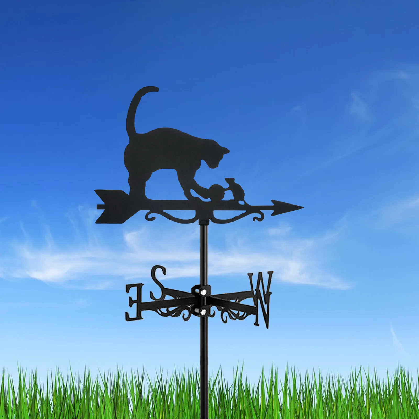 1 Pc Cat And Mouse Weathervane Silhouette Art Black Metal Wind Vanes Outdoors Decorations Garden For Roof Yard Building