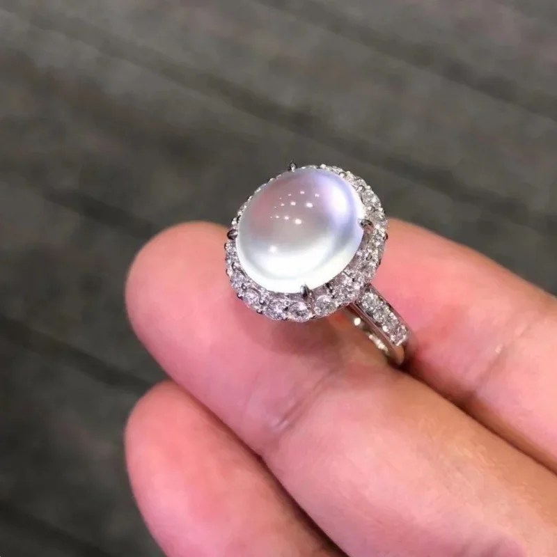 Fresh natural ice chalcedony rings for women luxury silver 925 inlaid fashion elegant oval white ring engagement jewelry