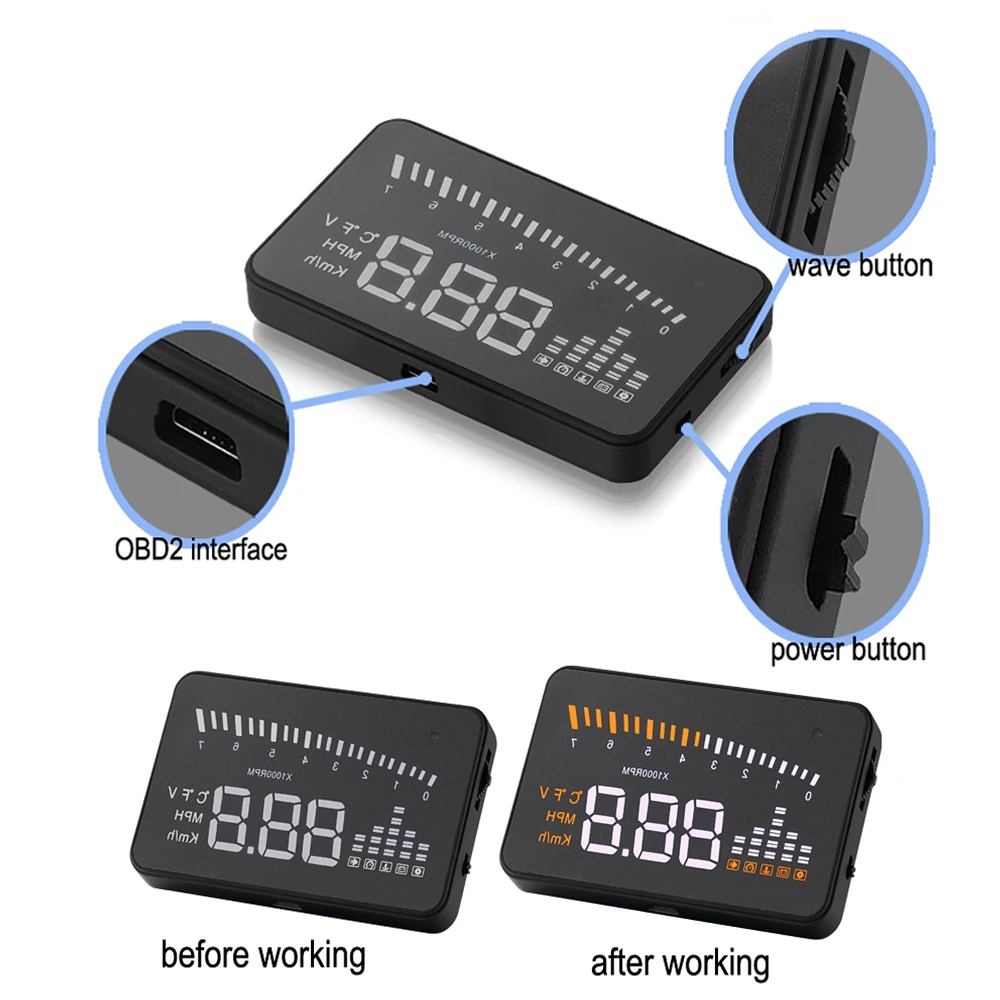 عداد السرعة الرقمي للسيارات ، شاشة عرض رأس السيارة ، محول OBD2 II ، جهاز عرض الزجاج الأمامي ، عداد السرعة GPS ، 12V ، X5 ، 3"