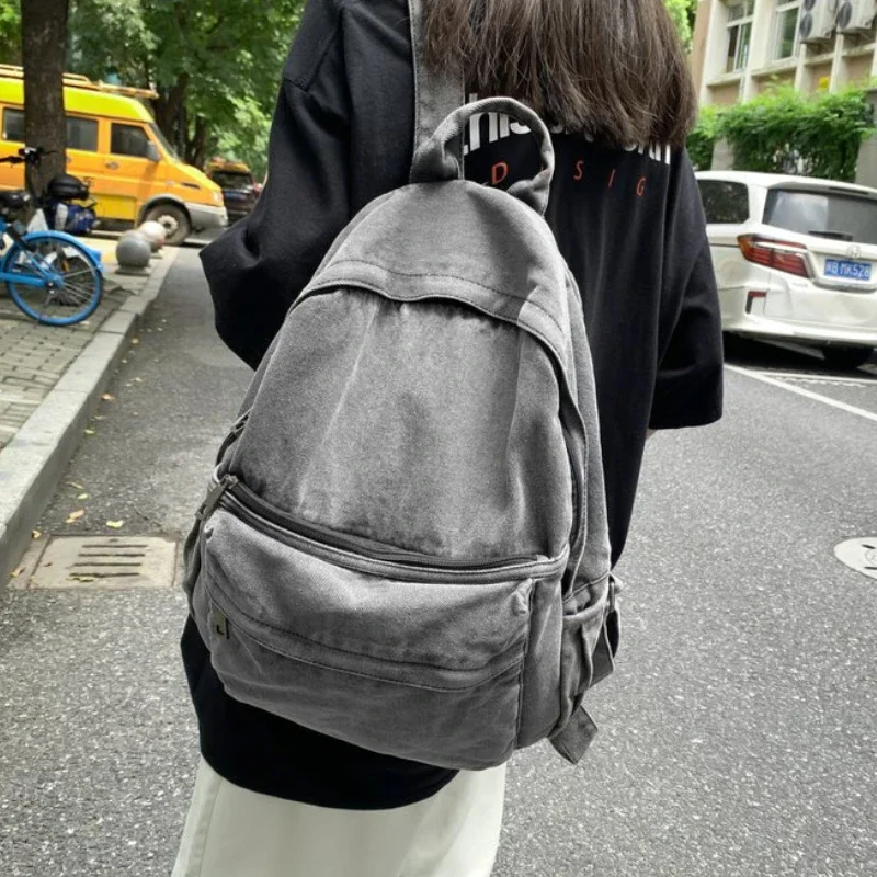 New Gray Denim Backpack Women's Leisure Travel Outing Shoulder Bag Female Fashion Schoolbags Suitable For Boys And Girls Mochila