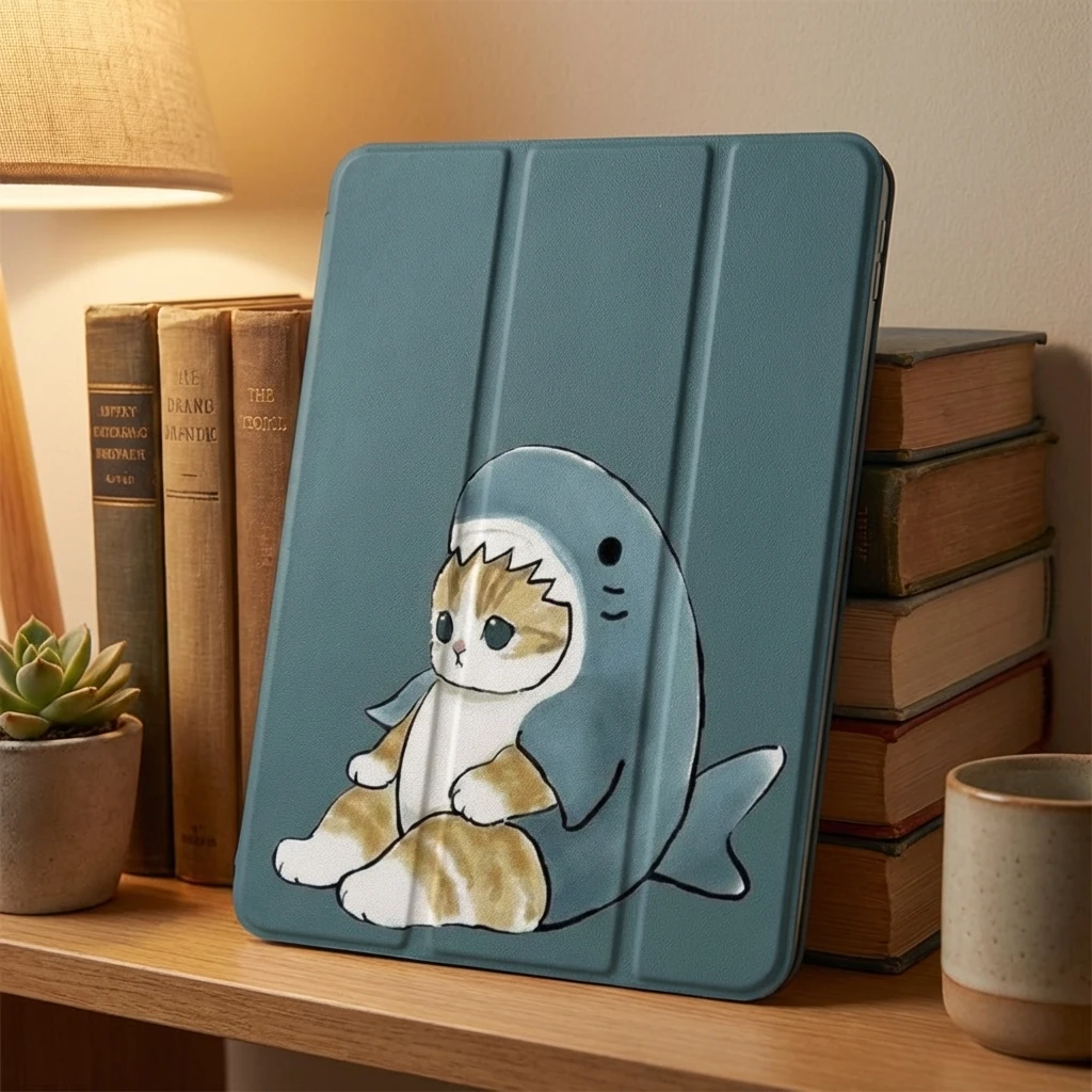 

A kitten wear shark hat TABLET CASE FOR iPad pro 10/11-Inch 2020/6th/7th /8th /Air 3rd/Air 4th/9th gen/Air 5th Gen 2022/Air 11