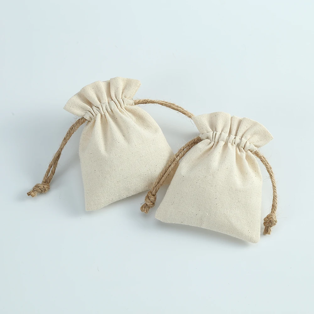 5pcs Natural Cotton Jewelry Pouch, Gift Packaging