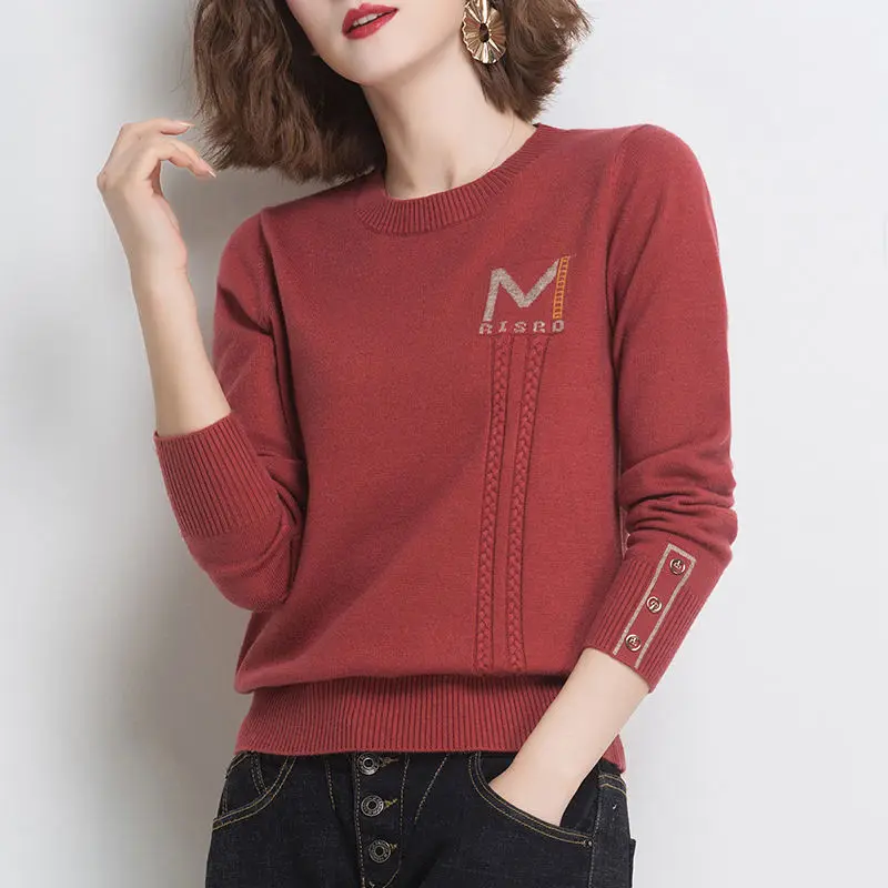 Fashion O-Neck Knitted Button Loose Letter Korean Sweater Women's Clothing 2022 Autumn New Casual Pullovers All-match Warm Tops