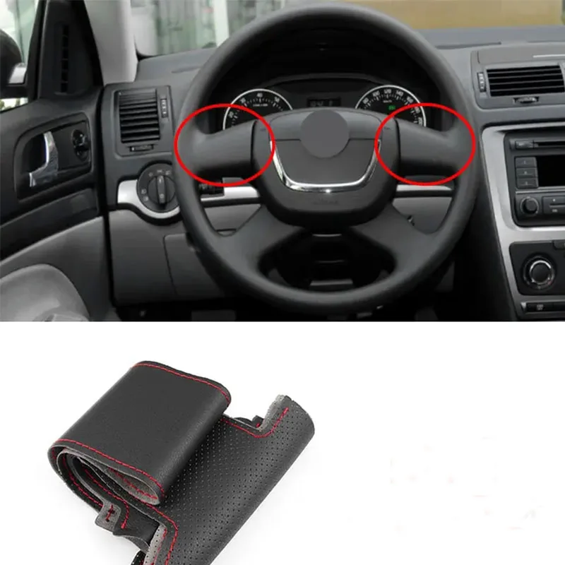 For Skoda Octavia Fabia Superb Roomster 2009-2012 Citigo 2011 2012 hand stitched Genuine Leather Car Steering Wheel Cover