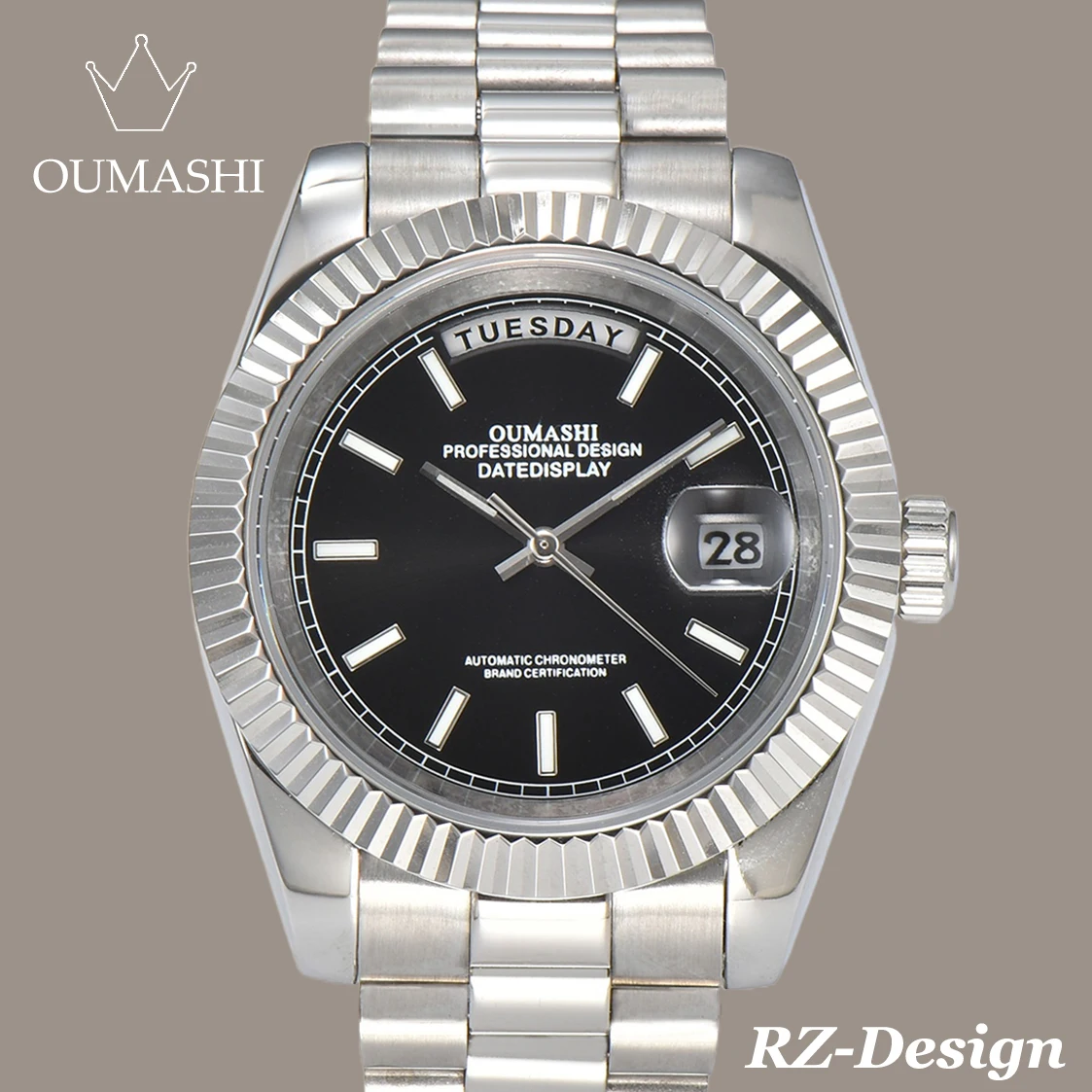 OUMASHI Design 39mm Silver-coloured Automatic Mechanical Watch Sapphire Glass Water Resistant 100m Men's Watch