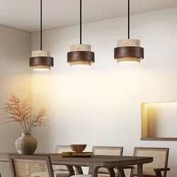 Natural Stone LED Pendant Lamp Wood Dining Room Bedroom Bedside New Style Lighting Fixtures Wire Adjustable