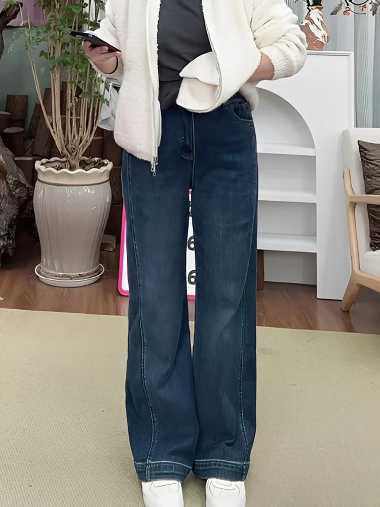 

Женские прямые джинсы Waed Fce на флисовой подкладке, теплые повседневные джинсовые брюки с высокой талией из смесового хлопка, зимняя мода