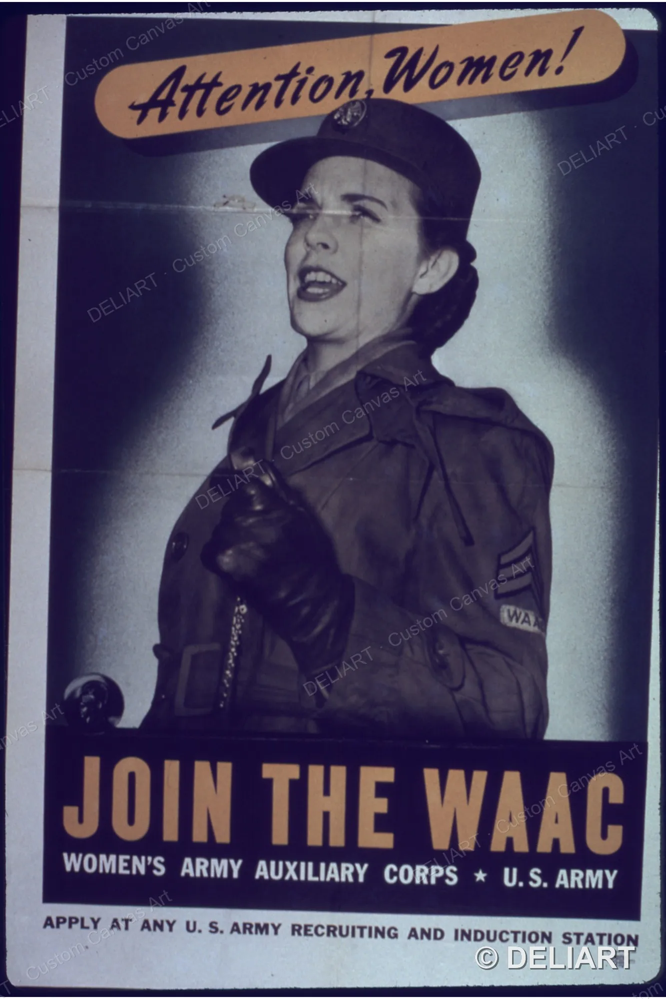 Attention, women! Join the WAAC Vintage WWII Propaganda Canvas Wall Art Poster Print Retro Home Decor Unframed