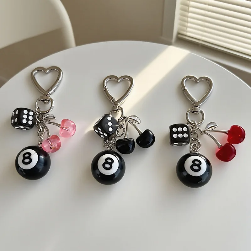 1pc Trendy Cherry Billiards Dice Keychain for Women with Cute Charm, Decorative Accessory for Keys, Bags & Backpacks Gift