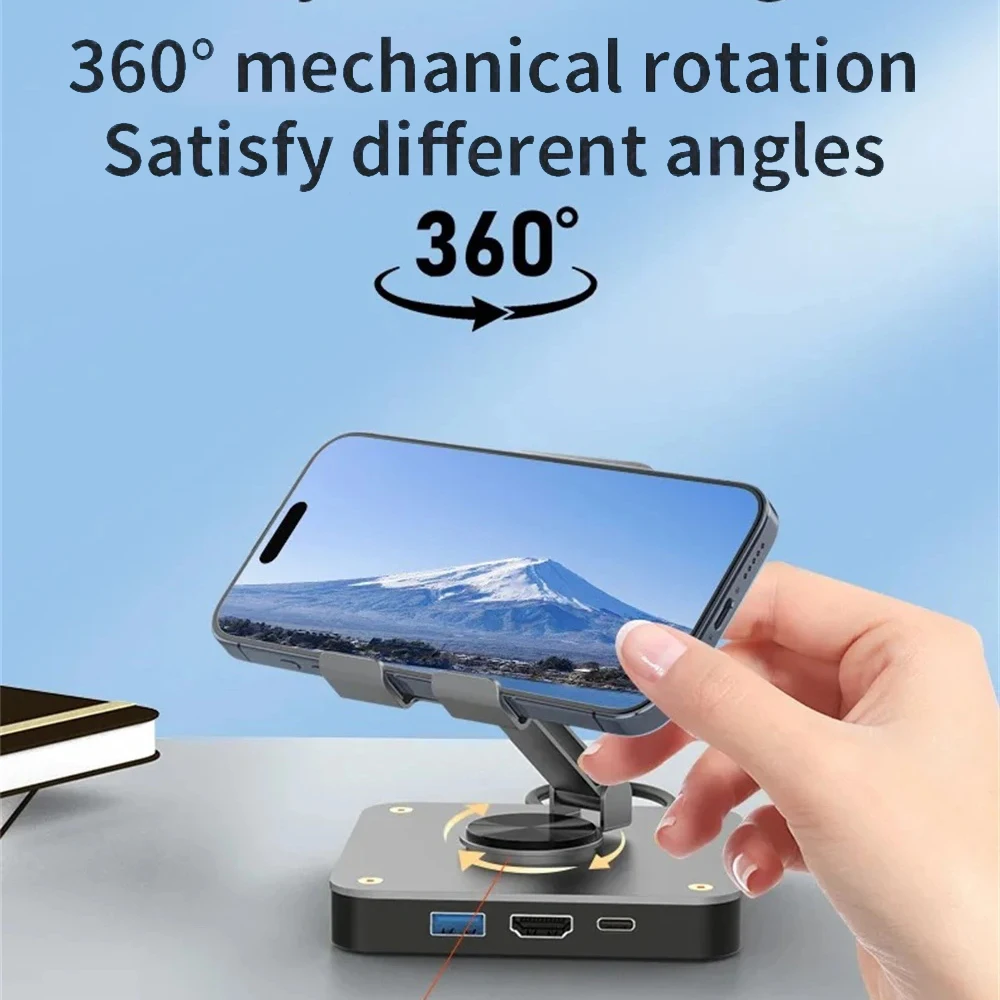 USB-C dockingstation tablet/telefoon opvouwbare standaard met 4K 60HZ HDMI PD 100W USB 2.0-poorten voor iPad Pro/Air iPhone 16 Switch Mac