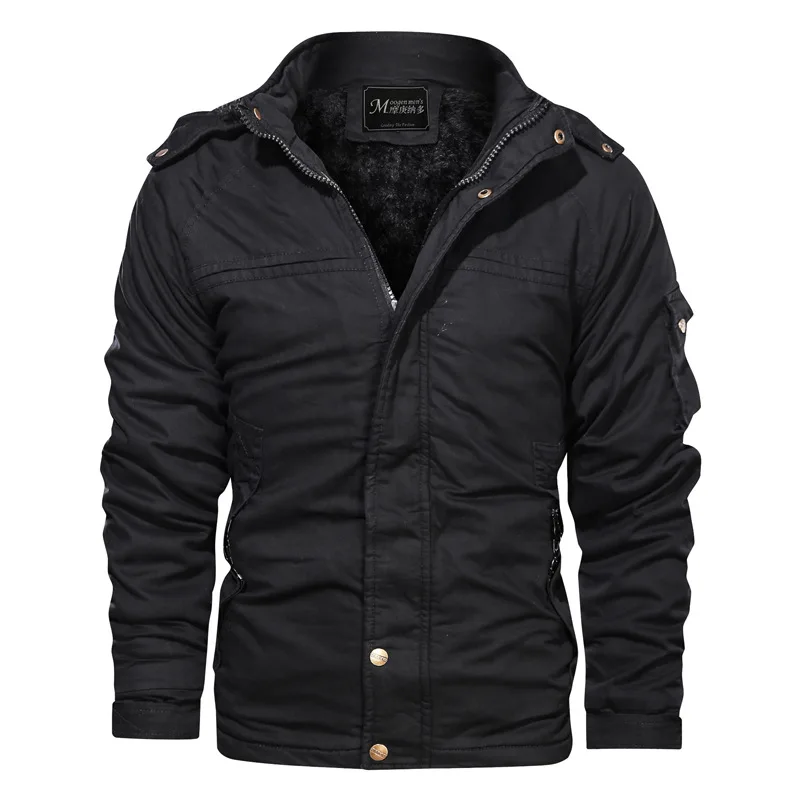 New Winter Warm Thick Fleece Casual Varsity Jacket Men Parkas Coat Man Washed Cotton Military Windproof Hooded Jackets