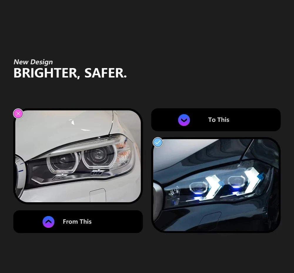 

Auto Styling Headlight X5 Headlight Projector Lens F15 Signal X6 F16 Light Emitting Diode Headlight Drl Auto Parts
