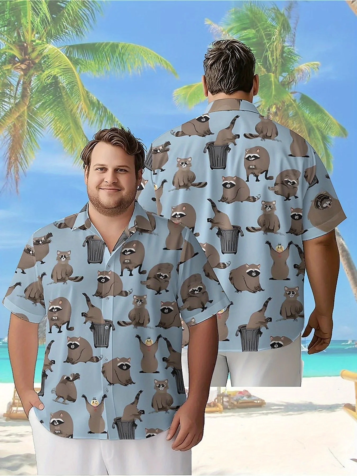 Men's Plus Size Hawaiian Shirts Cute Raccoons Pattern,Premium Comfort Youth Clothes,Y2K Tops