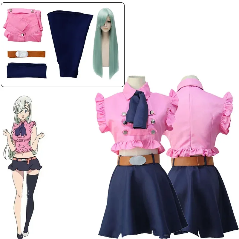 

Adult Girl Cosplay Costume The Seven Deadly Sins Elizabeth Liones Cosplay Summer Clothing Belt Bow Tie
