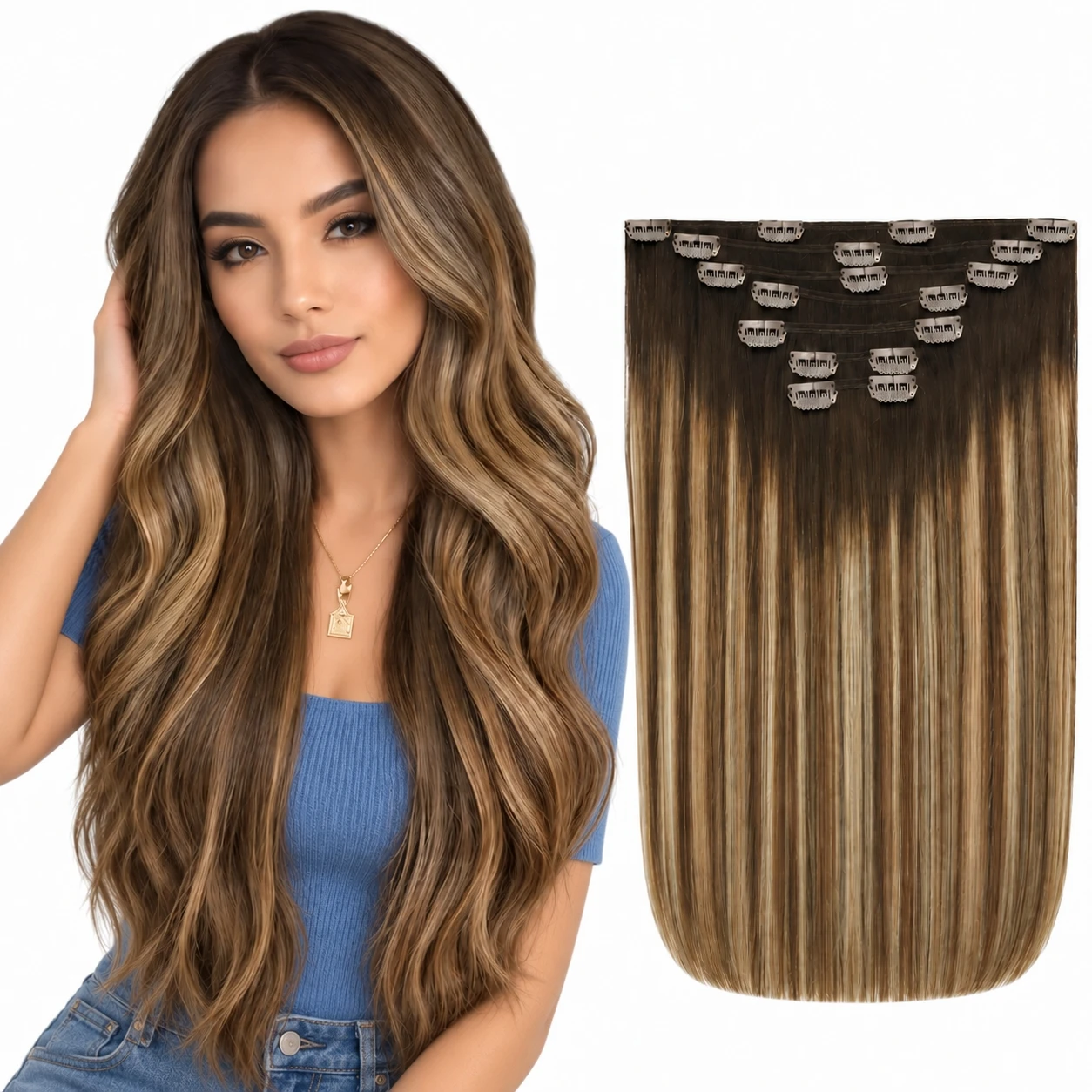 Full Shine Clip in Human Natural Hair Extensions 7 Pcs Weave Clip in Remy Straight Natural Hair for Women