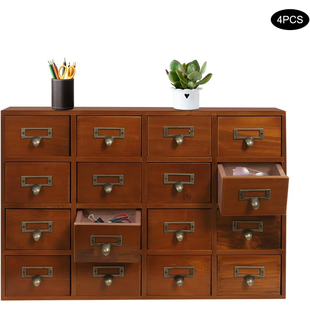 Wooden 64-Drawer Storage Cabinet, Traditional Apothecary Style, Library Card Catalog, Herb Organizer with Label Holder