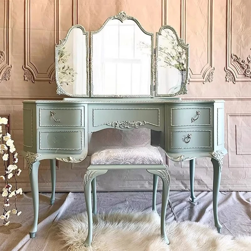 

American French Solid Wood Retro Bedroom High-end Girls Dressing Table Dressing Table Simple Modern with Mirror