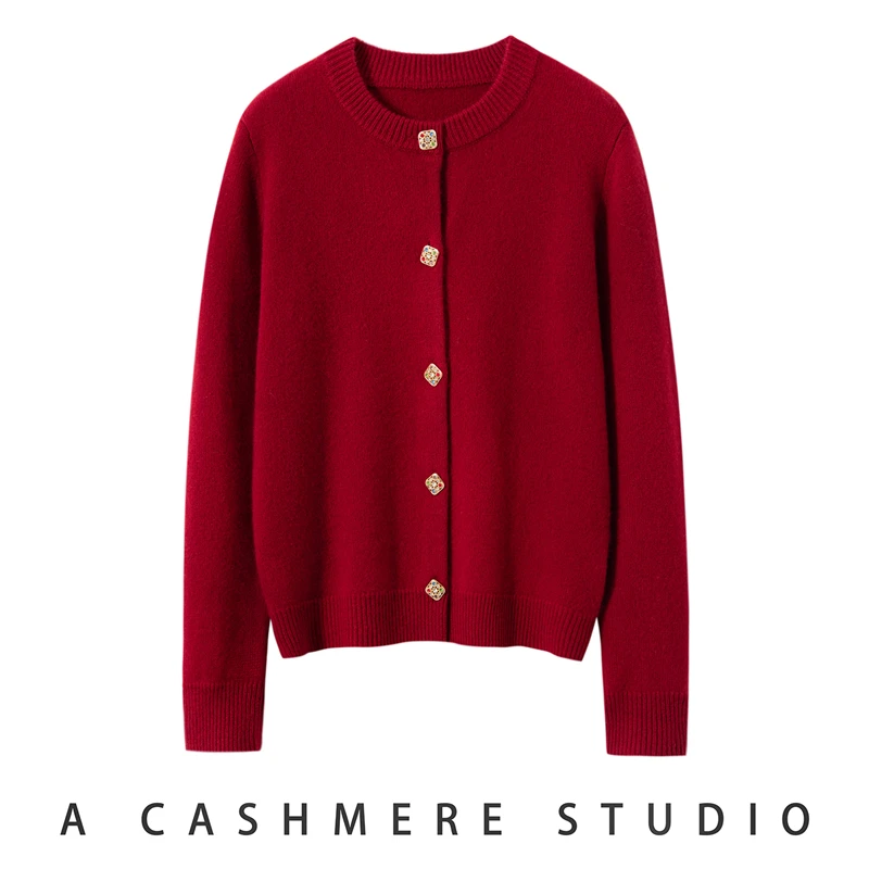 

Кардиган женский из 100% чистого кашемира с вязаным узором и пуговицами-бриллиантами, универсальный, осенне-зимний, новинка, теплый