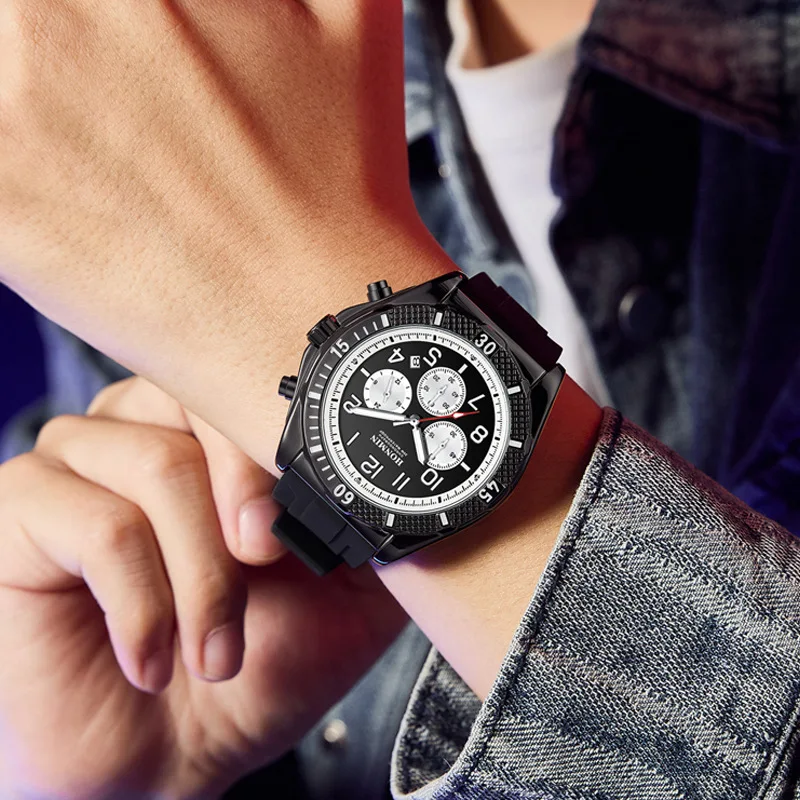 HONMIN fashion men's watch multi-function chronograph digital watch luminous waterproof quartz student watch**